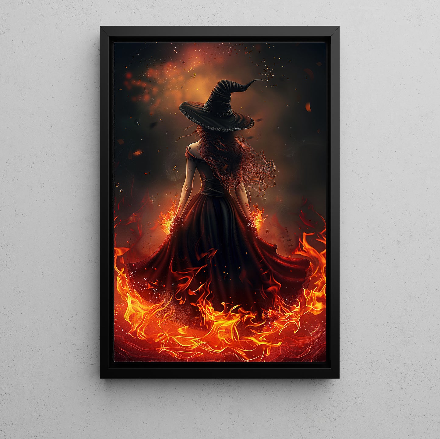 Inferno Enchantress, Witches Canvas Painting, Spooky Season Wall Art Decor, Halloween Poster Gift For Witch Lovers