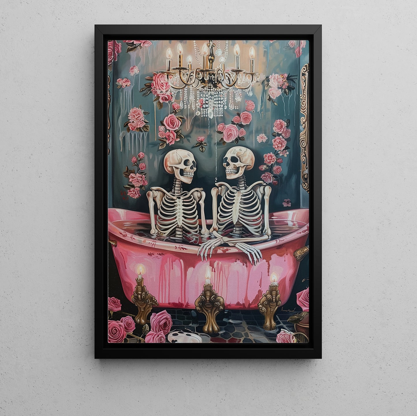 Skeletons In Love, Couple Canvas Painting, Spooky Season Wall Art Decor, Halloween Poster Gift For Skull Lovers