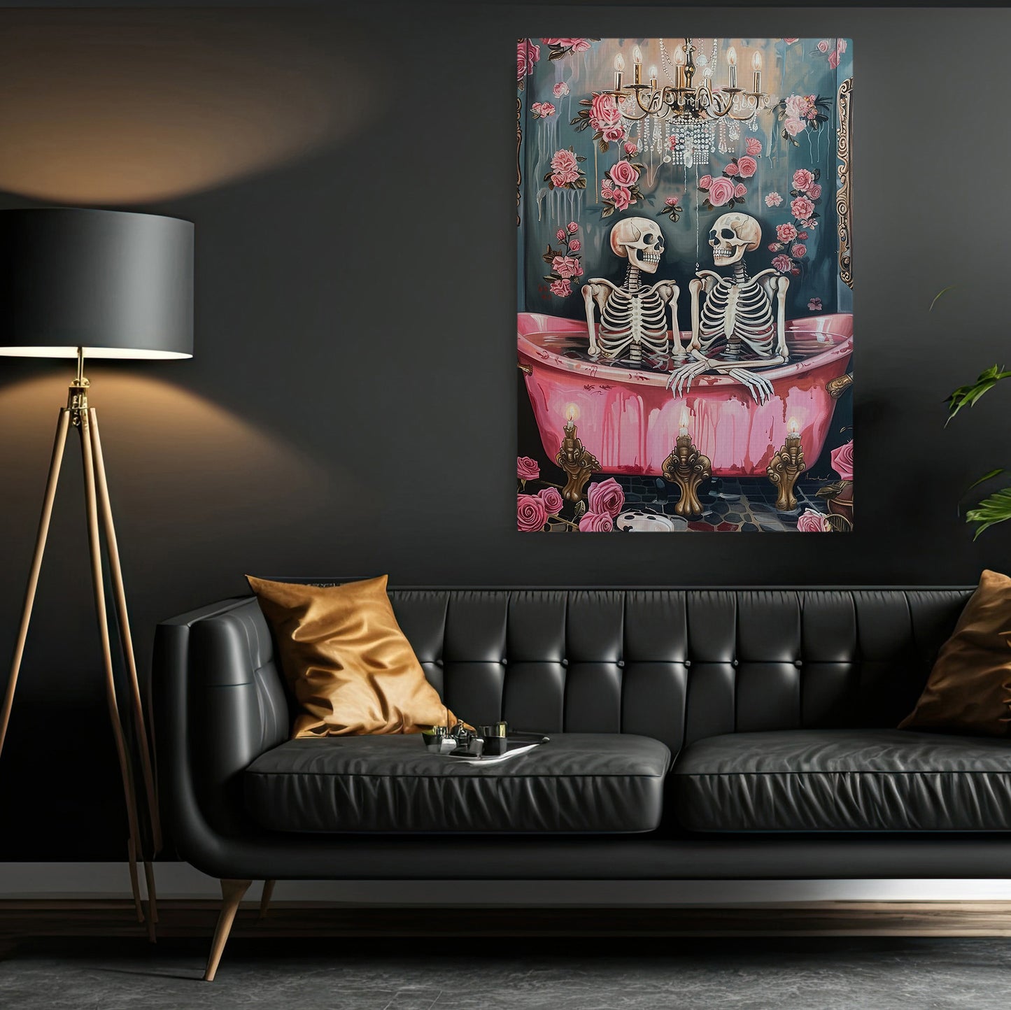 Skeletons In Love, Couple Canvas Painting, Spooky Season Wall Art Decor, Halloween Poster Gift For Skull Lovers