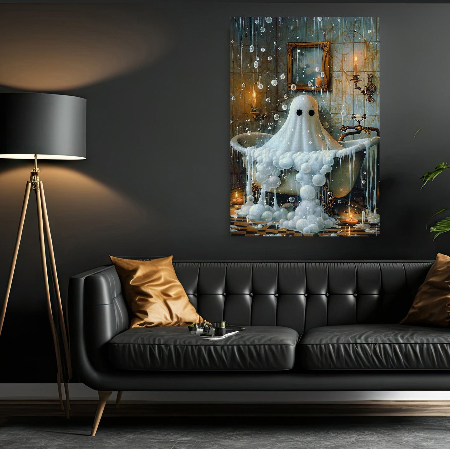 Ghostly Glow And Soapy Spectres, Ghost Canvas Painting, Spooky Season Wall Art Decor, Halloween Poster Gift For Ghost Lovers