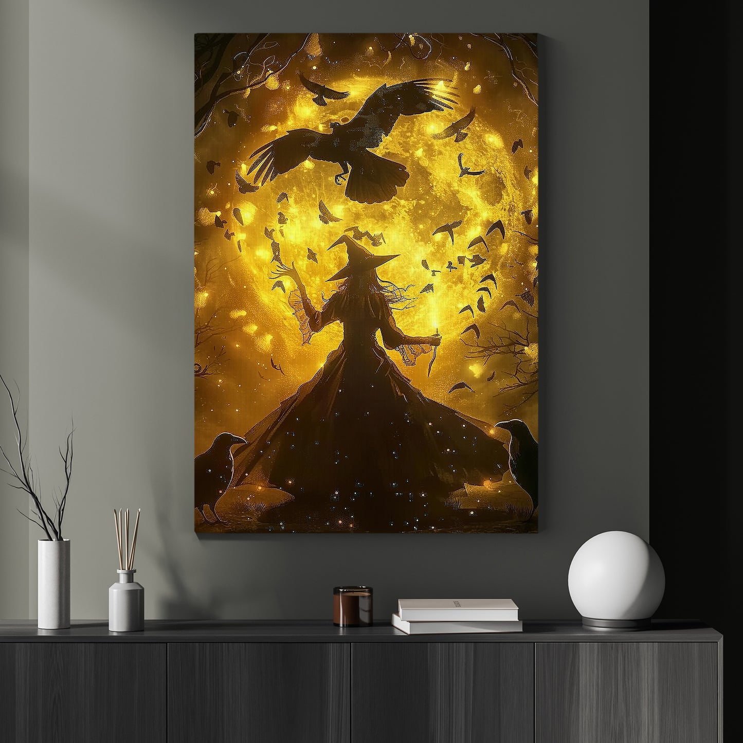 Summoning The Night, Witches Canvas Painting, Spooky Season Wall Art Decor, Halloween Poster Gift For Witch Lovers