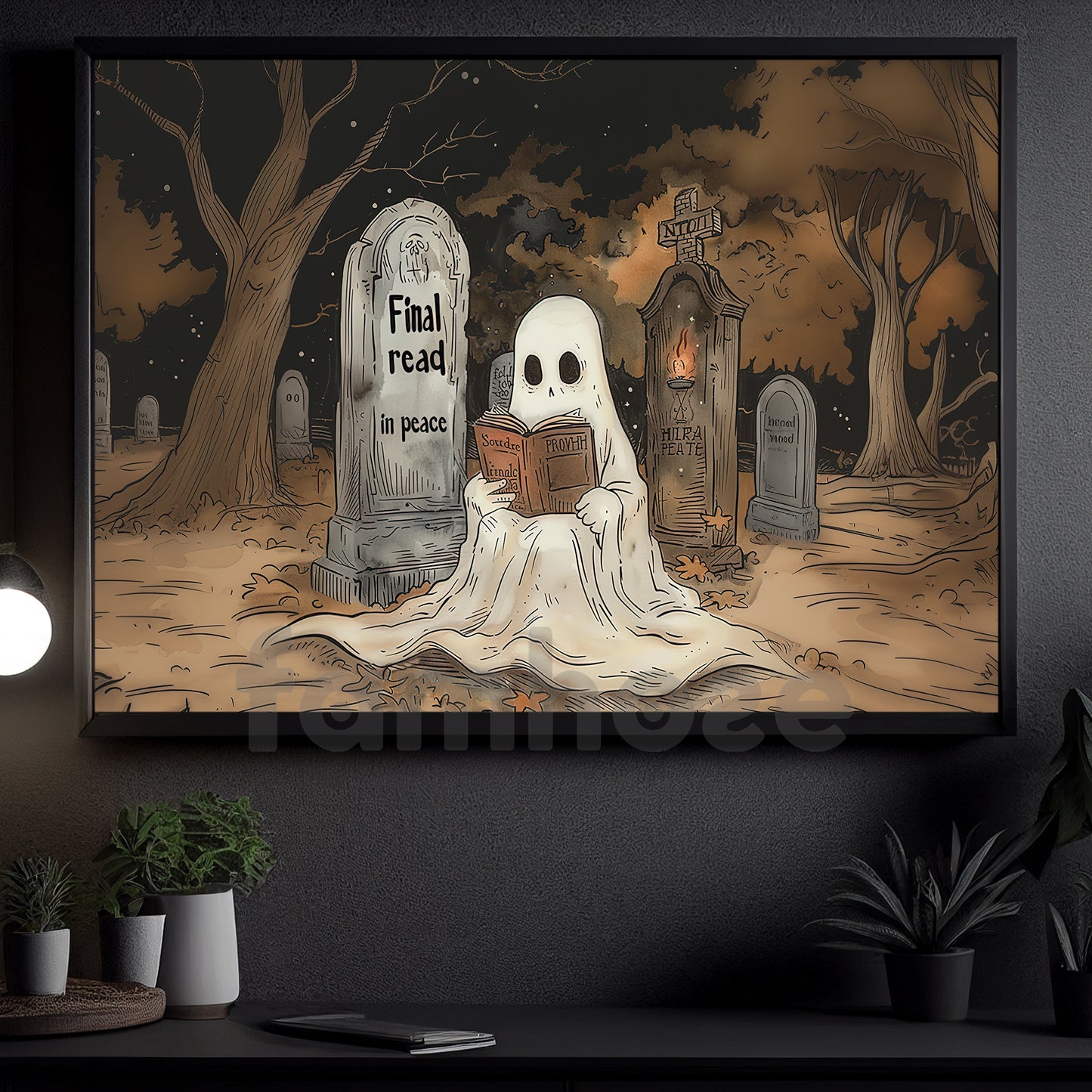 Funny Halloween Ghost Canvas Painting, Final Read In Peace Wall Art Decor, Spooky Season Poster Gift For Ghost Lovers