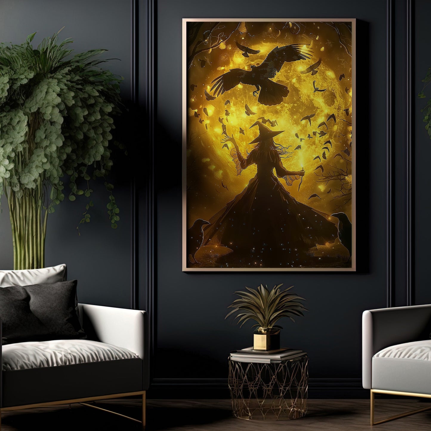 Summoning The Night, Witches Canvas Painting, Spooky Season Wall Art Decor, Halloween Poster Gift For Witch Lovers