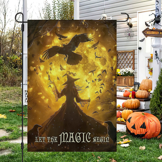 Halloween Garden Flag & House Flag, Let The Magic Begin Witch Outdoor Decor, Spooky Yard Decor Gift For Witch Lovers