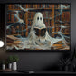 Spectral Study, Ghost Canvas Painting, Spooky Season Wall Art Decor, Halloween Poster Gift For Ghost And Book Lovers