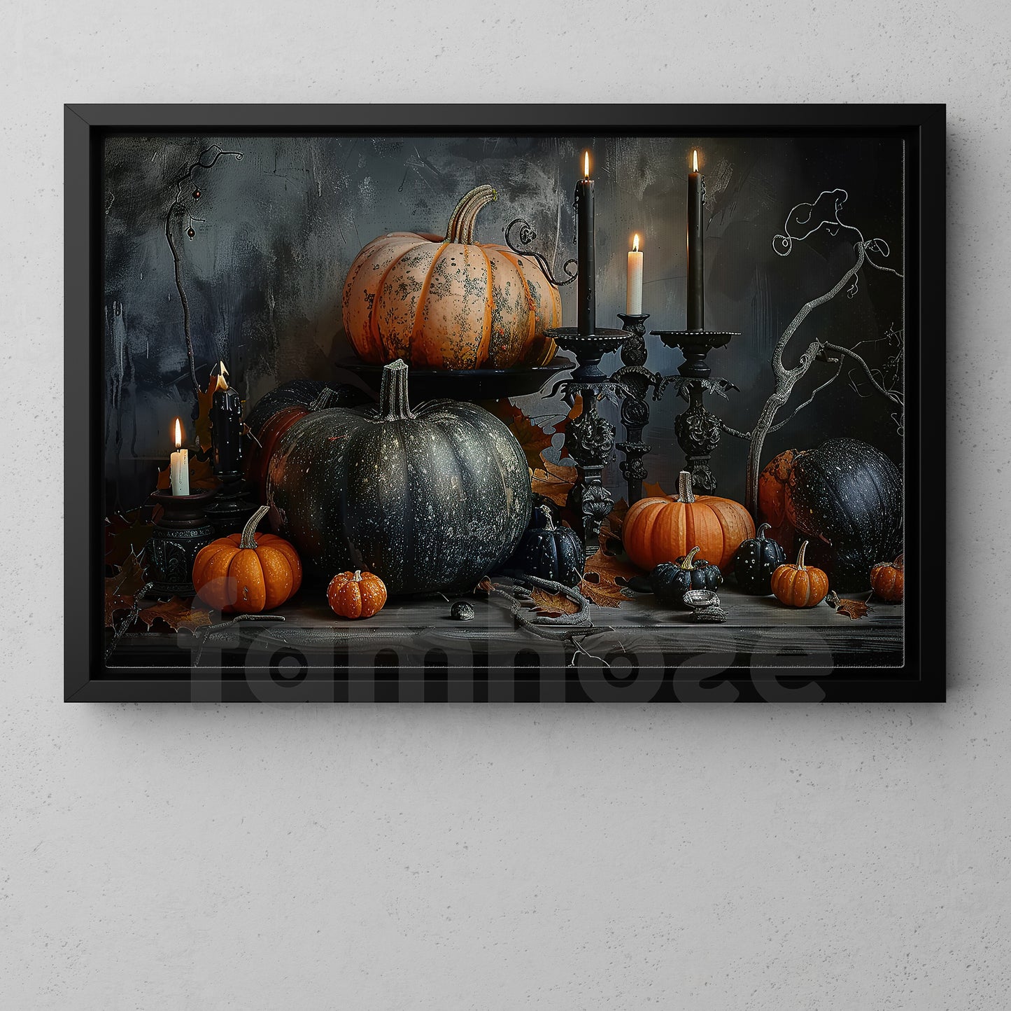Halloween Candle And Pumpkin Canvas Painting, The Witch's Harvest Table Spooky Season Wall Art Decor, Halloween Poster Gift For Pumpkins Lover