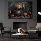 Halloween Candle And Pumpkin Canvas Painting, The Witch's Harvest Table Spooky Season Wall Art Decor, Halloween Poster Gift For Pumpkins Lover