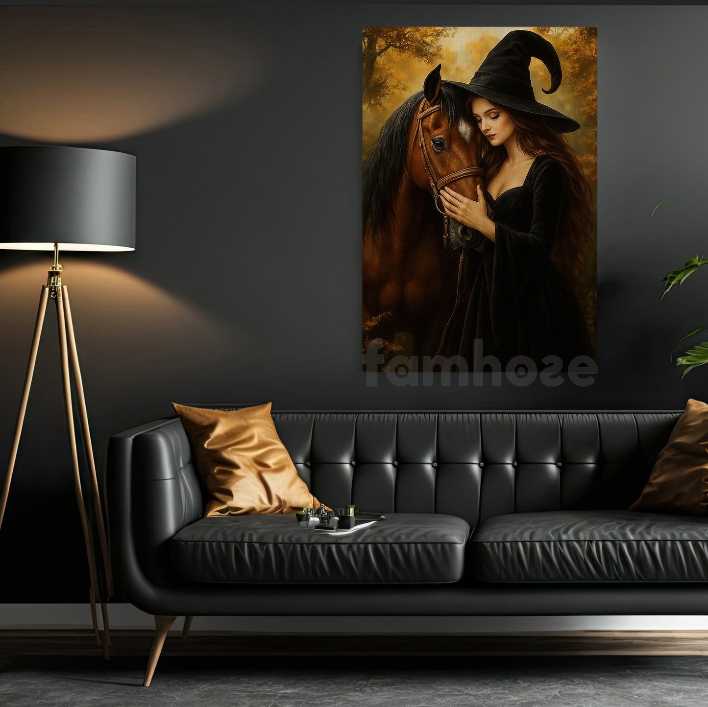 Halloween Horse Witch Canvas Painting, Witch Loving Her Horse Wall Art Decor, Spooky Season Poster Gift For Horse Lovers, Witch Lovers