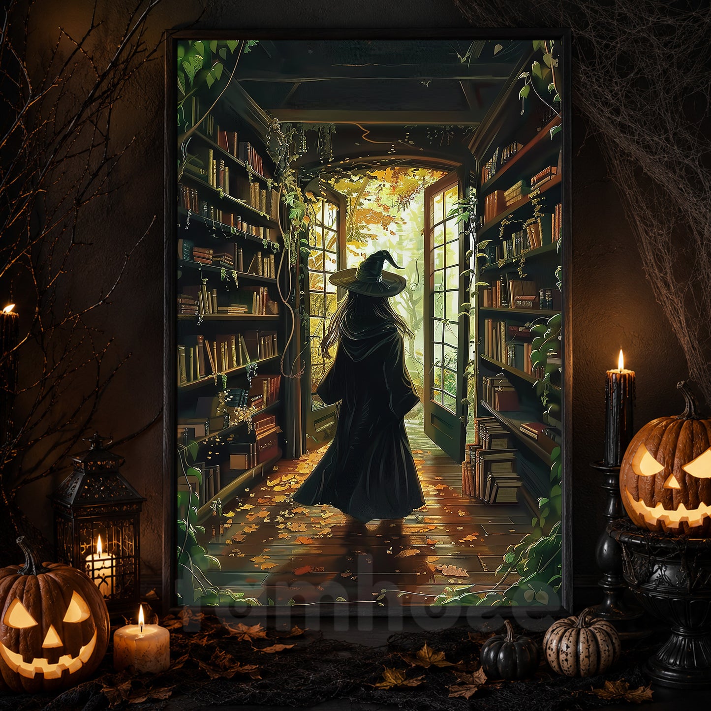 The Witch's Study, Witches Canvas Painting, Spooky Season Wall Art Decor, Halloween Poster Gift For Witch And Book Lovers