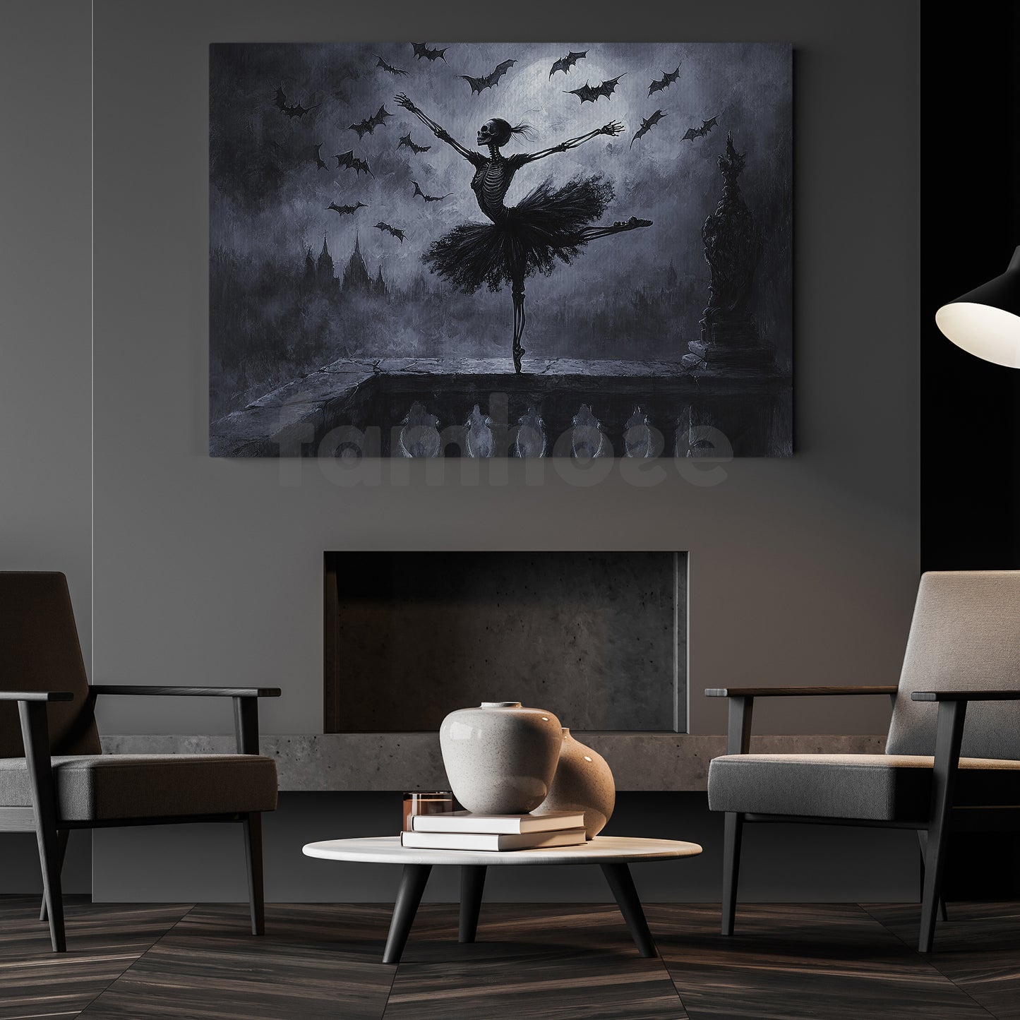 Halloween Skeleton Ballet Canvas Painting, The Bone Ballerina Wall Art Decor, Spooky Season Poster Gift For Skeleton Lovers, Ballet Lovers