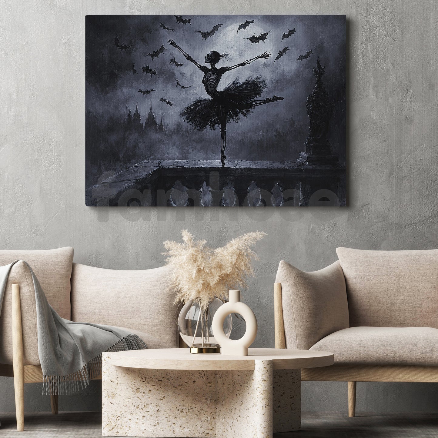 Halloween Skeleton Ballet Canvas Painting, The Bone Ballerina Wall Art Decor, Spooky Season Poster Gift For Skeleton Lovers, Ballet Lovers