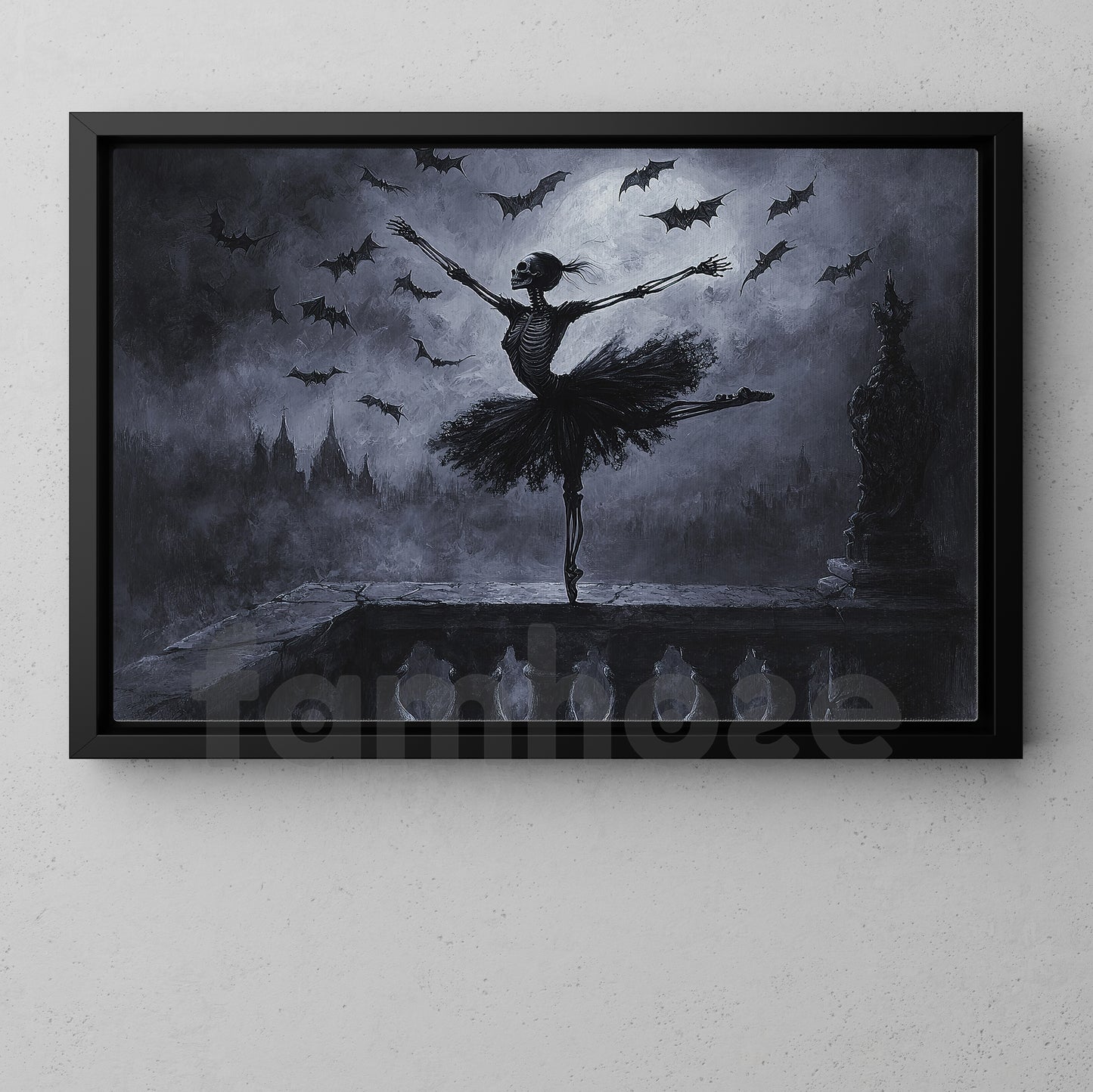 Halloween Skeleton Ballet Canvas Painting, The Bone Ballerina Wall Art Decor, Spooky Season Poster Gift For Skeleton Lovers, Ballet Lovers