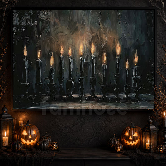 Echoes Of Light, Candle Canvas Painting, Spooky Season Wall Art Decor, Halloween Poster Gift For Candle Lovers