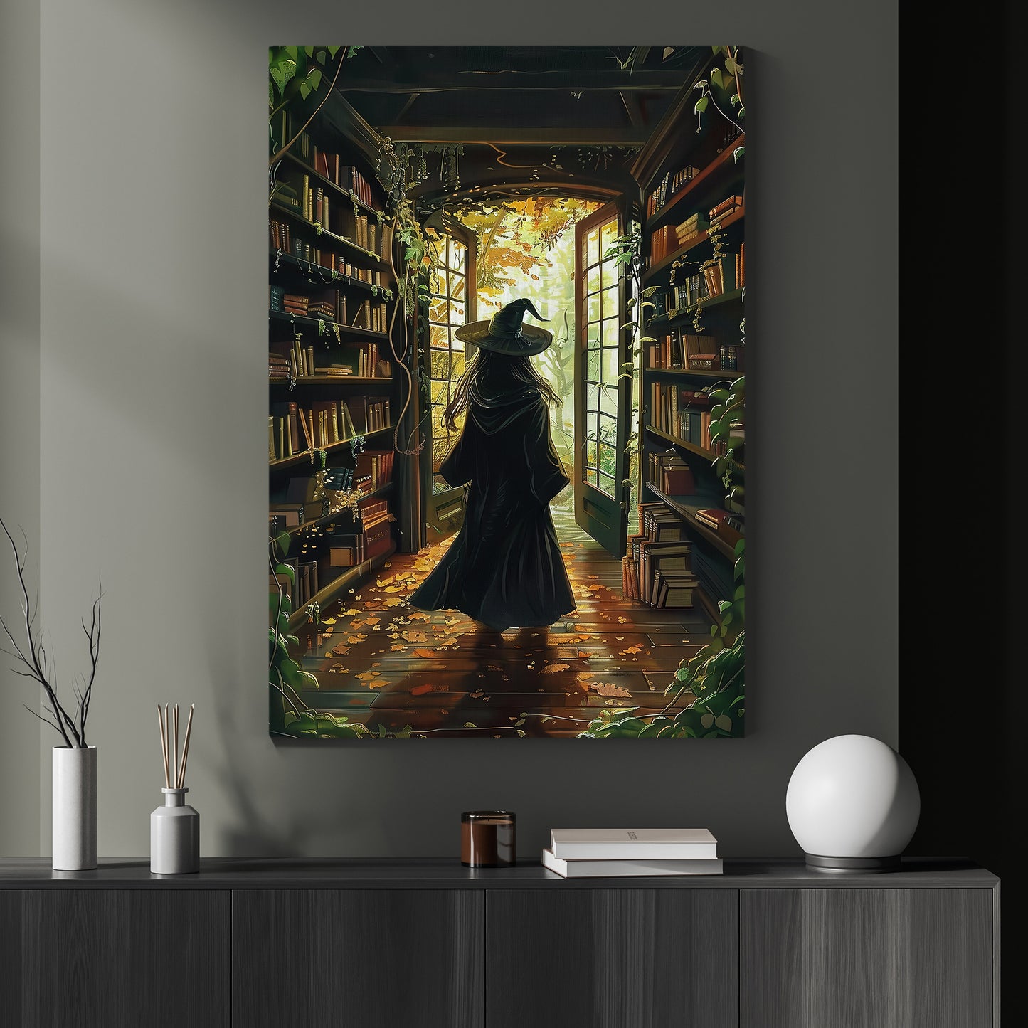 The Witch's Study, Witches Canvas Painting, Spooky Season Wall Art Decor, Halloween Poster Gift For Witch And Book Lovers