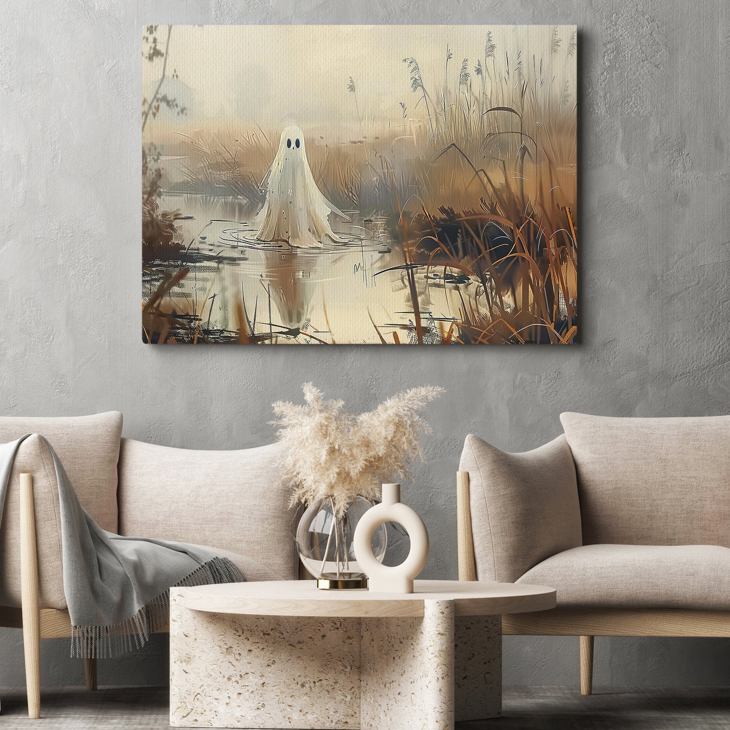 Ethereal Waters, Ghost Canvas Painting, Spooky Season Wall Art Decor, Halloween Poster Gift For Ghost Lovers