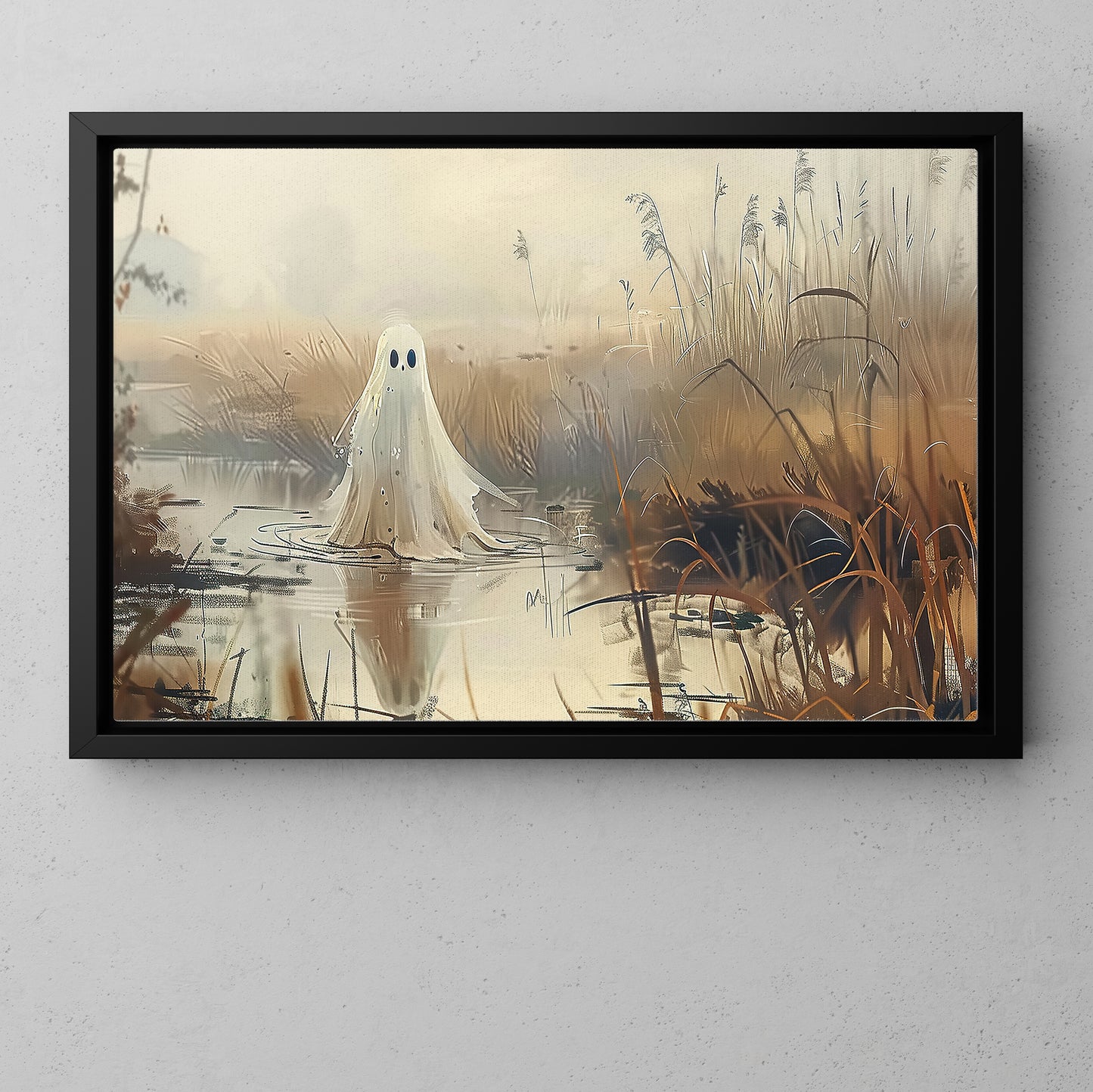 Ethereal Waters, Ghost Canvas Painting, Spooky Season Wall Art Decor, Halloween Poster Gift For Ghost Lovers