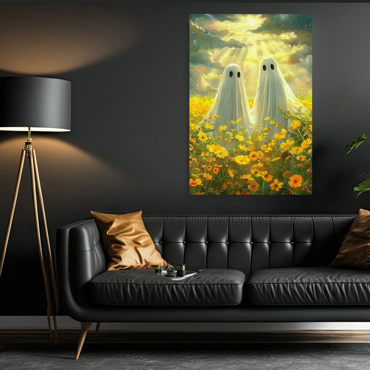 A Ghostly Gathering In The Meadow, Ghost Canvas Painting, Spooky Season Wall Art Decor, Halloween Poster Gift For Ghost Lovers