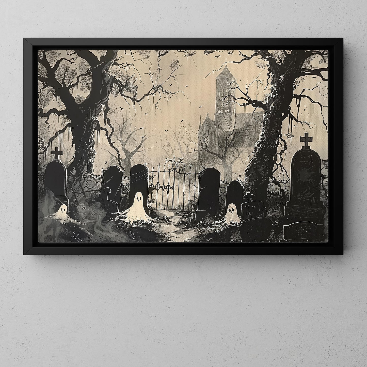 Haunting At Dusk, Ghost Canvas Painting, Spooky Season Wall Art Decor, Halloween Poster Gift For Ghost Lovers