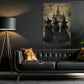 Halloween Three Witches Canvas Painting, Three Witches Convene By The Haunted Castle Wall Art Decor, Spooky Season Poster Gift For Witch Lover