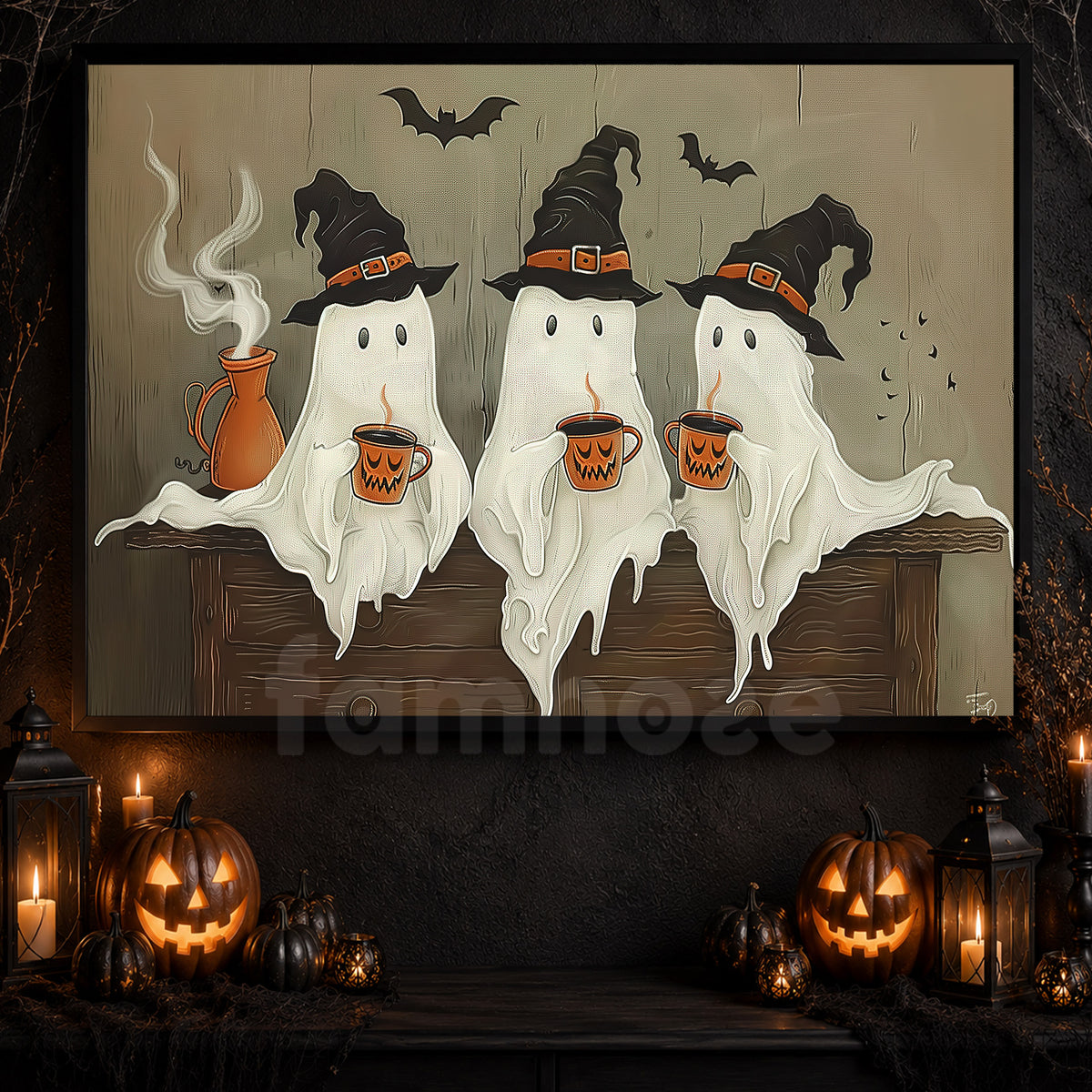 Ghostly Gathering, Ghost Canvas Painting, Spooky Season Wall Art Decor, Halloween Poster Gift For Ghost Lovers