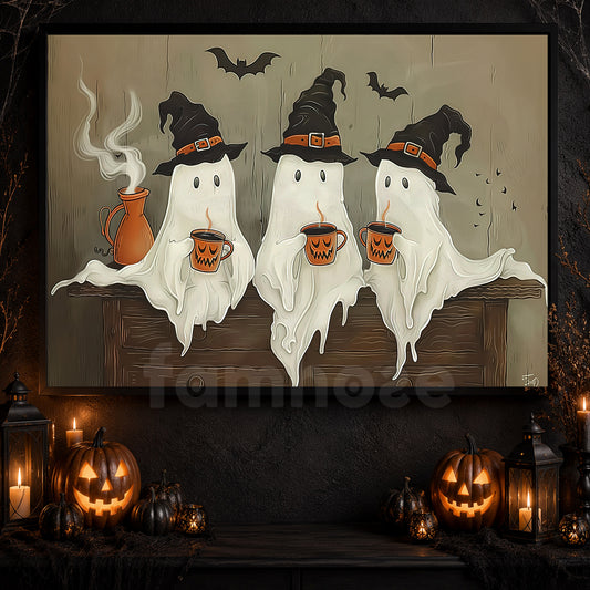 Ghostly Gathering, Ghost Canvas Painting, Spooky Season Wall Art Decor, Halloween Poster Gift For Ghost Lovers