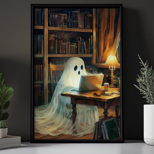 Midnight Musings, Ghost Canvas Painting, Spooky Season Wall Art Decor, Halloween Poster Gift For Ghost Lovers