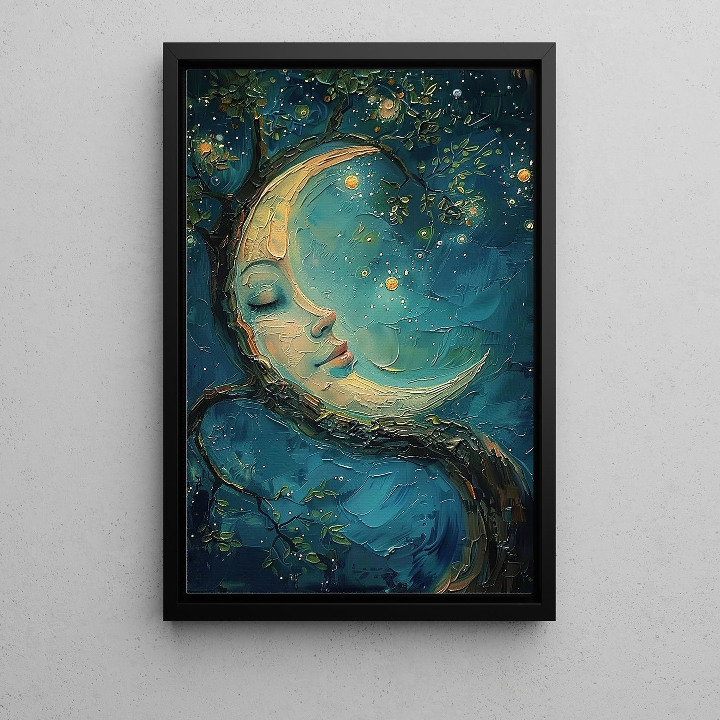 Dreaming in the Moon's Embrace, Whispers Canvas Painting, Modern Wall Art Decor, Poster Gift For Landscapes Lovers