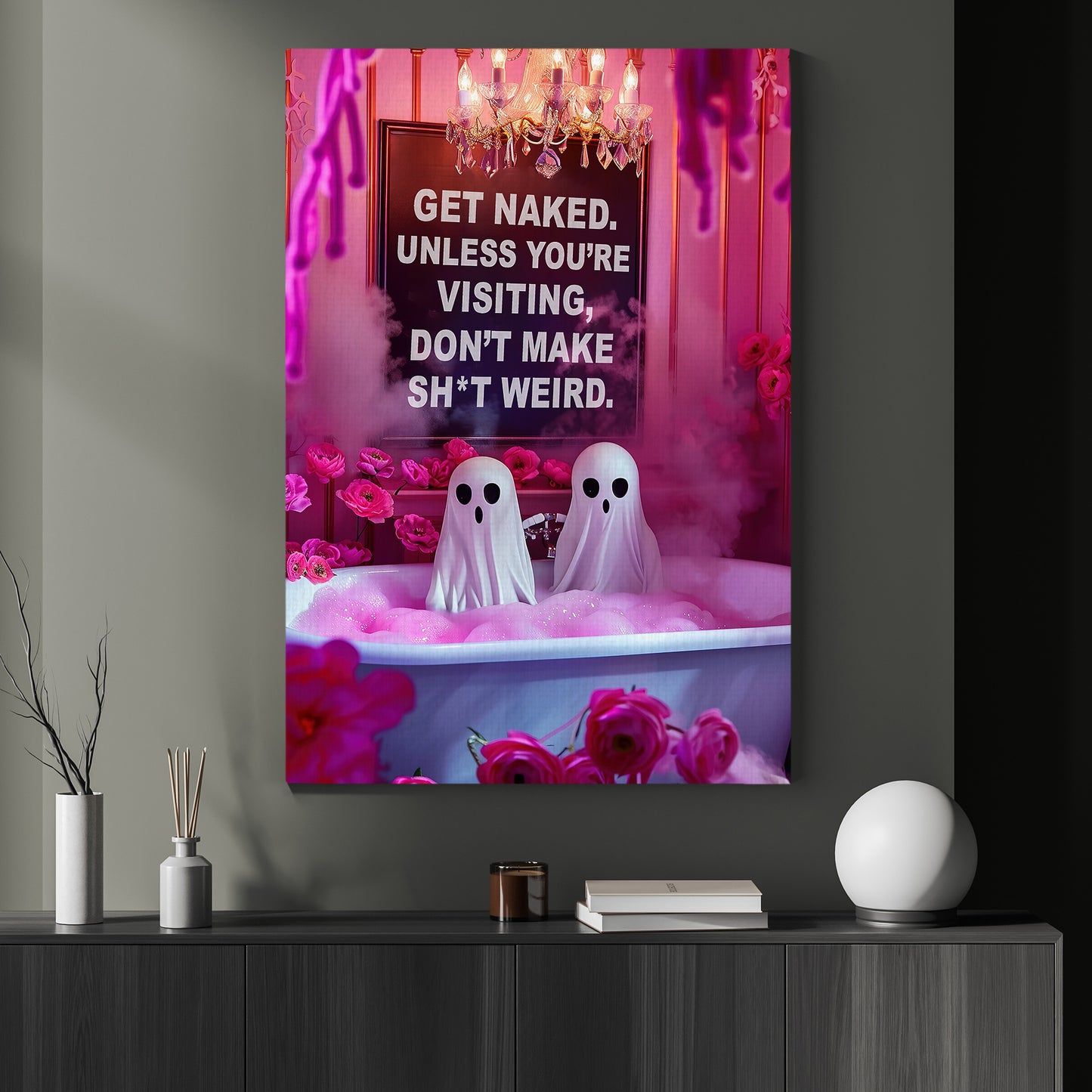 Spooky Spa Day, Ghost Canvas Painting, Spooky Season Wall Art Decor, Halloween Poster Gift For Ghost Lovers