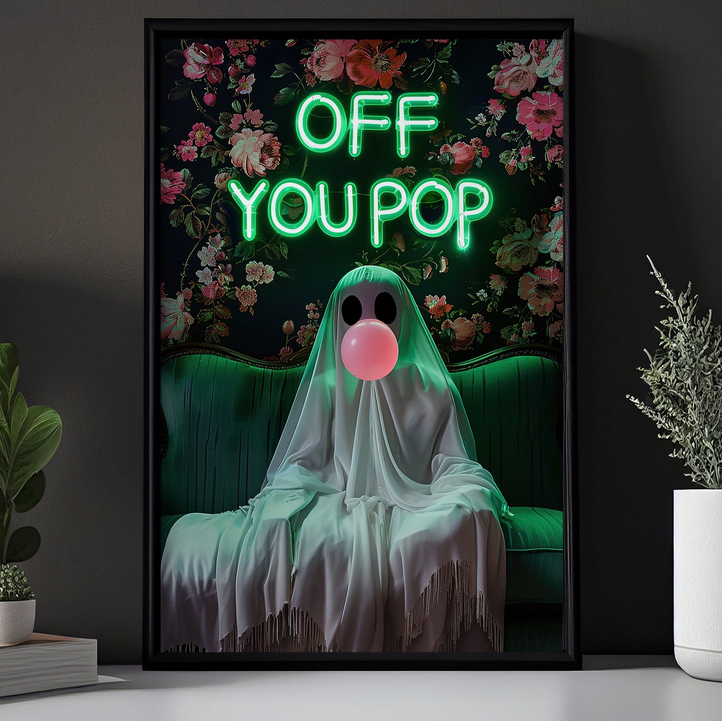 Off You Pop, Ghost Canvas Painting, Spooky Season Wall Art Decor, Halloween Poster Gift For Ghost Lovers