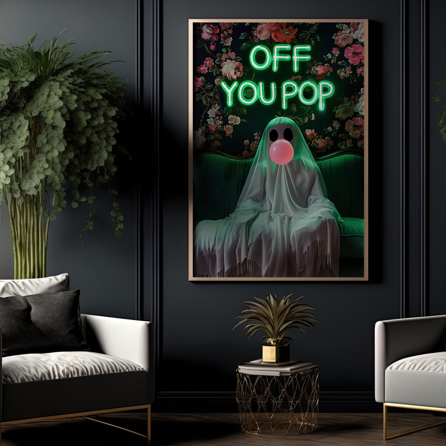 Off You Pop, Ghost Canvas Painting, Spooky Season Wall Art Decor, Halloween Poster Gift For Ghost Lovers