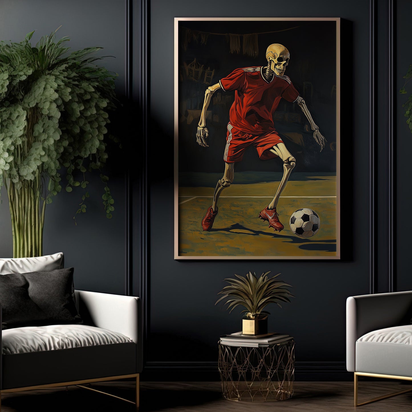 Skeleton Soccer, Soccer Canvas Painting, Spooky Season Wall Art Decor, Halloween Poster Gift For Soccer Lovers, Soccer Boys