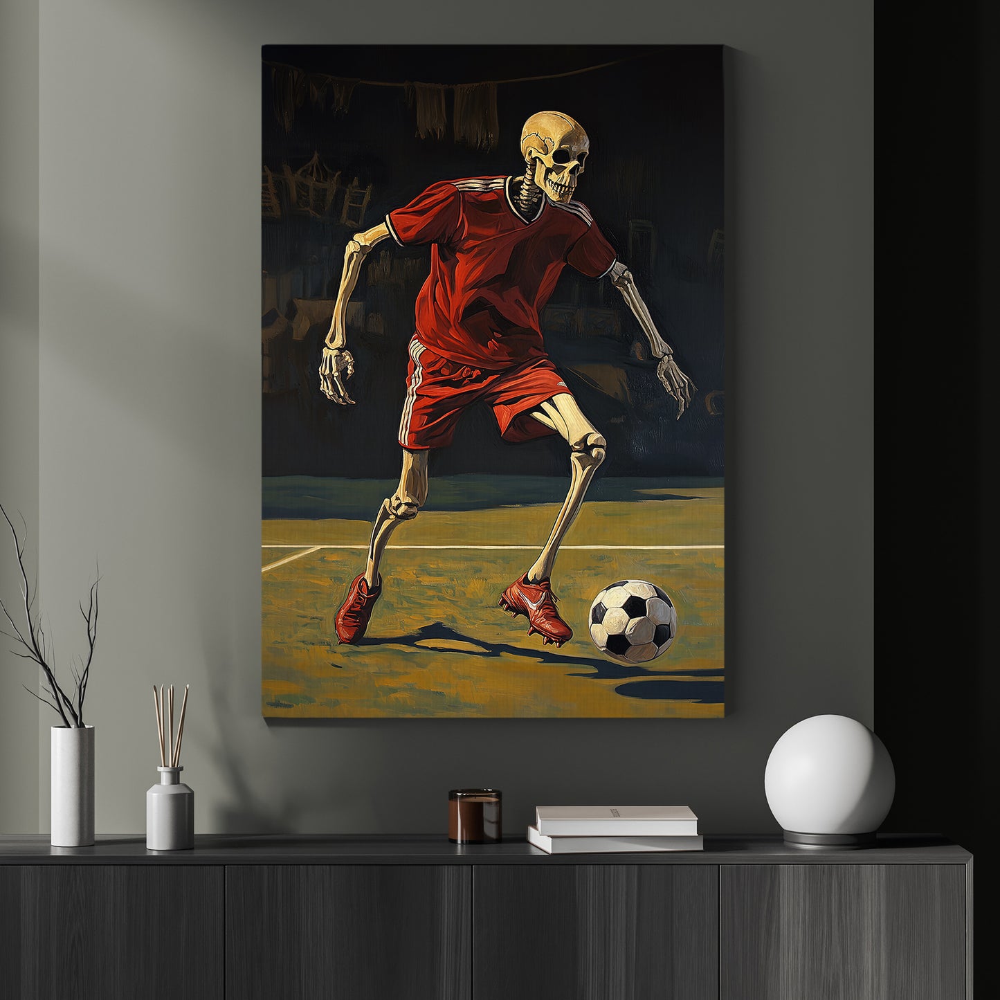 Skeleton Soccer, Soccer Canvas Painting, Spooky Season Wall Art Decor, Halloween Poster Gift For Soccer Lovers, Soccer Boys