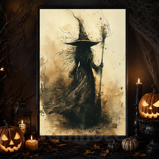Windswept Witch, Witches Canvas Painting, Spooky Season Wall Art Decor, Halloween Poster Gift For Witch Lovers