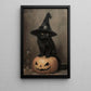 Pumpkin Perch, Cat Canvas Painting, Spooky Season Wall Art Decor, Halloween Poster Gift For Cat Lovers