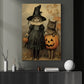 The Witch And Her Feline Friend, Witches Canvas Painting, Spooky Season Wall Art Decor, Halloween Poster Gift For Witch Cat Lovers