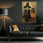 The Witch And Her Feline Friend, Witches Canvas Painting, Spooky Season Wall Art Decor, Halloween Poster Gift For Witch Cat Lovers