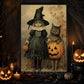 The Witch And Her Feline Friend, Witches Canvas Painting, Spooky Season Wall Art Decor, Halloween Poster Gift For Witch Cat Lovers