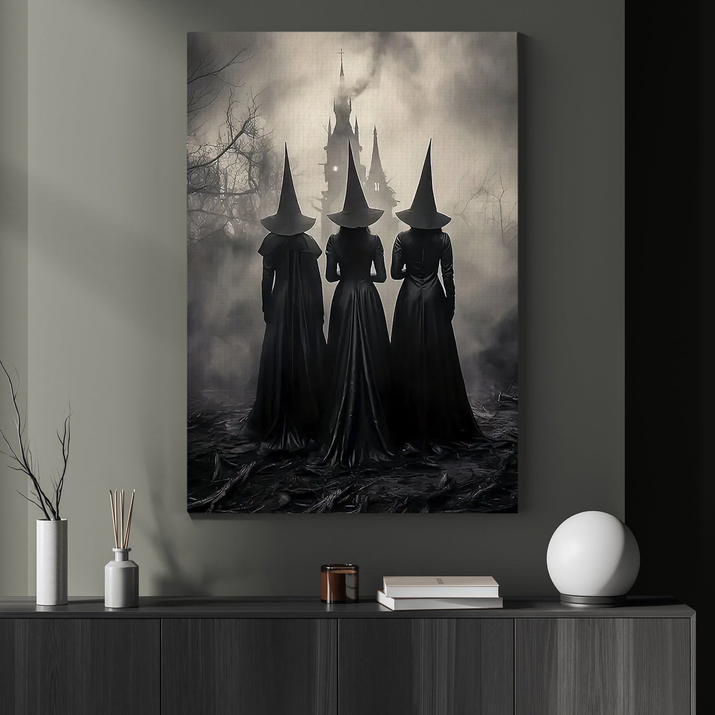 The Coven's Return, Witches Canvas Painting, Spooky Season Wall Art Decor, Halloween Poster Gift For Witch Lovers