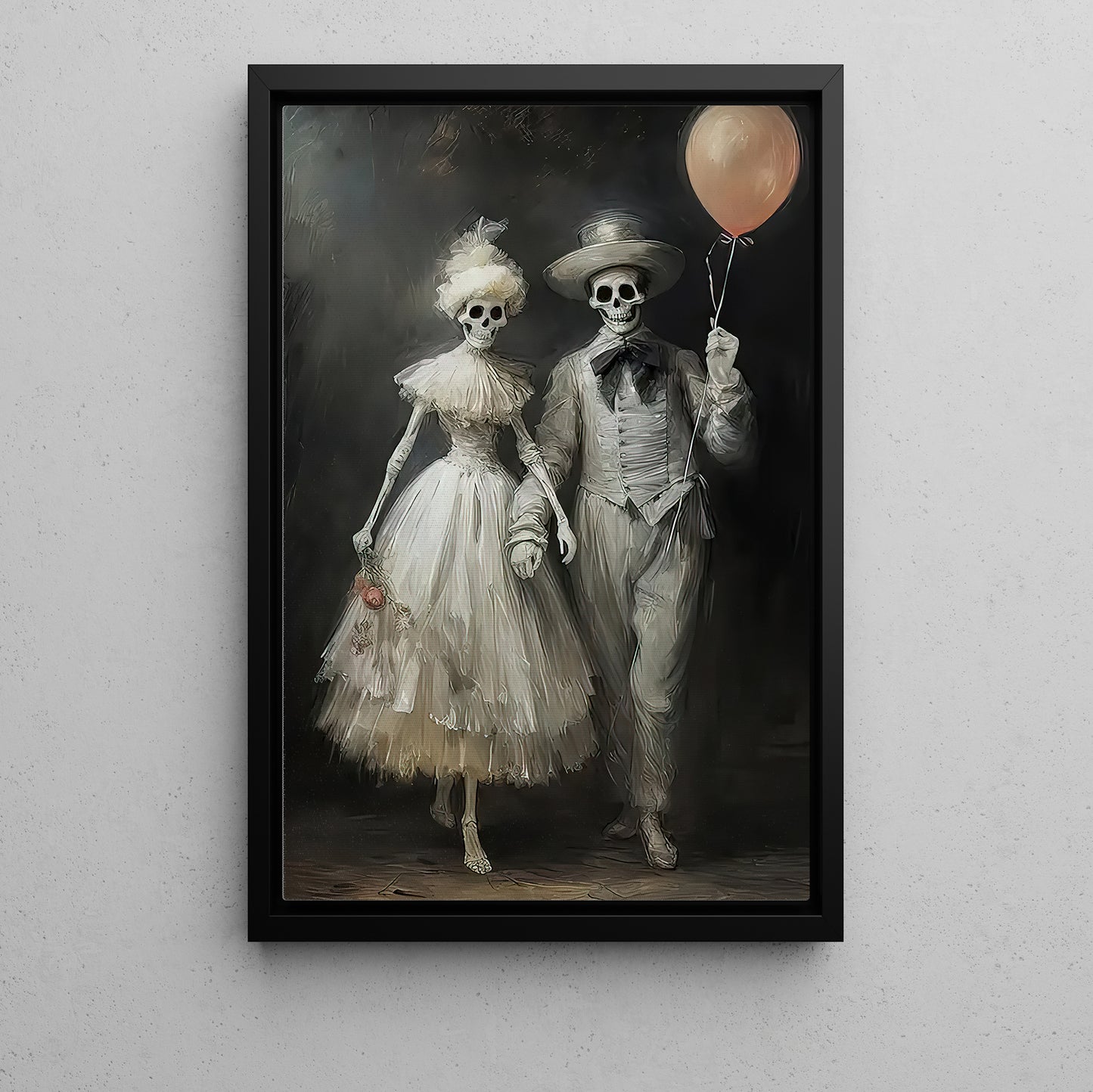 Balloon Of The Afterlife, Couple Canvas Painting, Spooky Season Wall Art Decor, Halloween Poster Gift For Skull Lovers