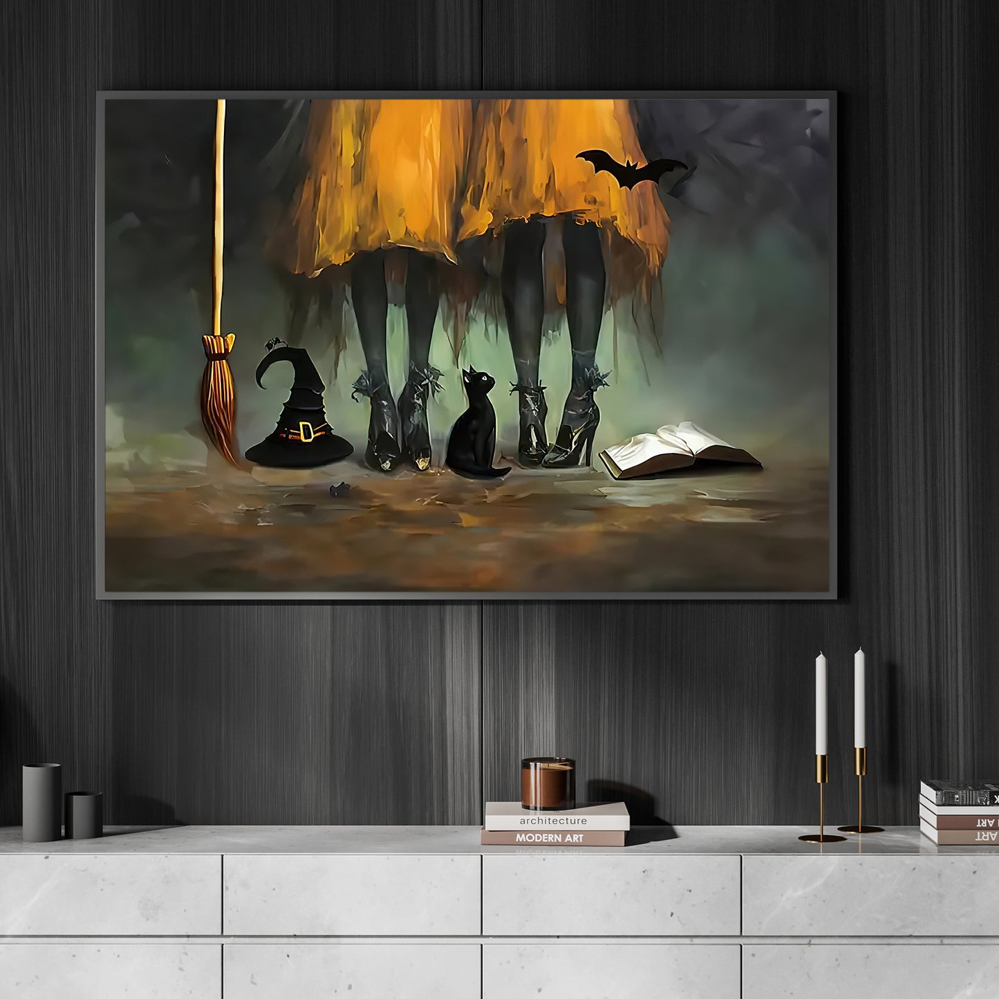 Witch, Cats And Secrets Of The Night, Witch Canvas Painting, Spooky Season Wall Art Decor, Halloween Poster Gift