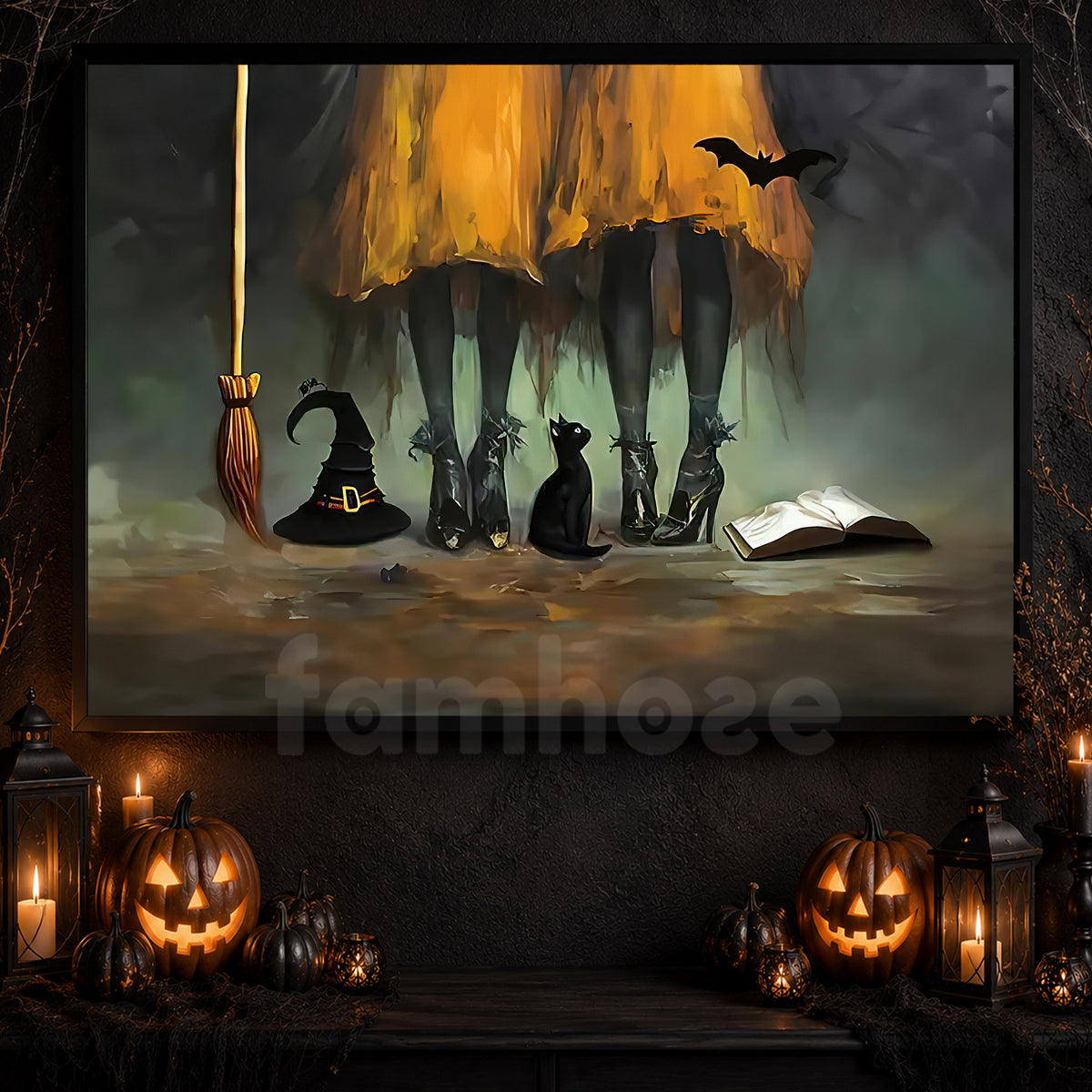 Witch, Cats And Secrets Of The Night, Witch Canvas Painting, Spooky Season Wall Art Decor, Halloween Poster Gift