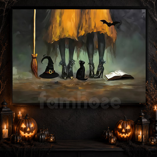 Witch, Cats And Secrets Of The Night, Witch Canvas Painting, Spooky Season Wall Art Decor, Halloween Poster Gift