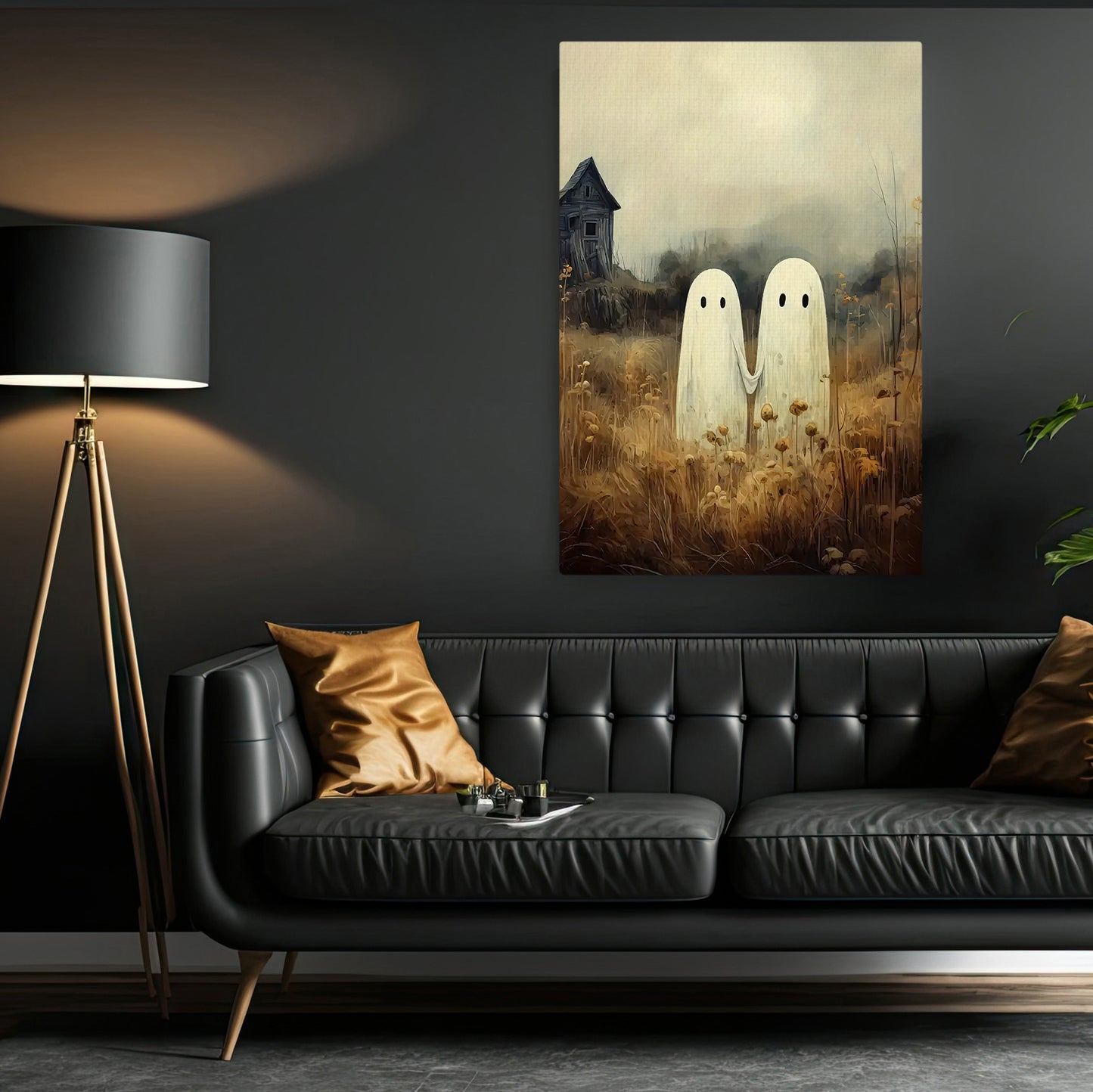 Haunted Companions, Ghost Canvas Painting, Spooky Season Wall Art Decor, Halloween Poster Gift For Ghost Lovers