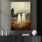 Haunted Companions, Ghost Canvas Painting, Spooky Season Wall Art Decor, Halloween Poster Gift For Ghost Lovers