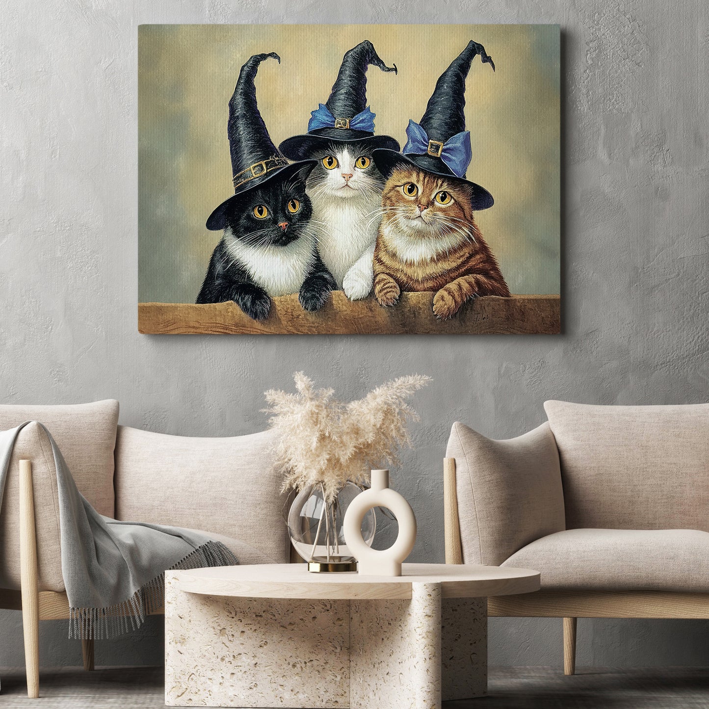 Spells and Whiskers, Cat Witch Canvas Painting, Spooky Season Wall Art Decor, Halloween Poster Gift For Cat Lovers