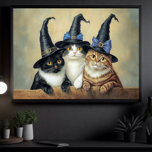 Spells and Whiskers, Cat Witch Canvas Painting, Spooky Season Wall Art Decor, Halloween Poster Gift For Cat Lovers