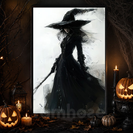 Silent Shadows, Witches Canvas Painting, Spooky Season Wall Art Decor, Halloween Poster Gift For Witch Lovers