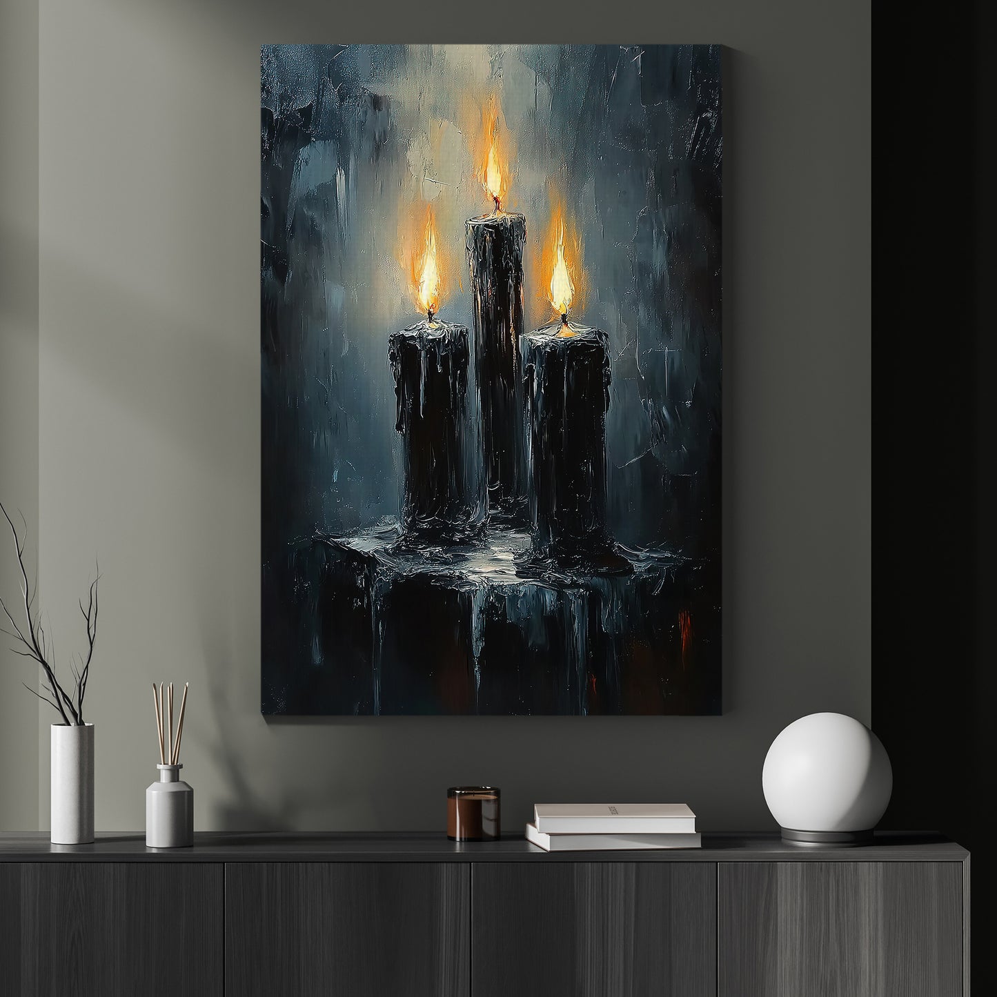 Burning Shadows, Candle Canvas Painting, Spooky Season Wall Art Decor, Halloween Poster Gift