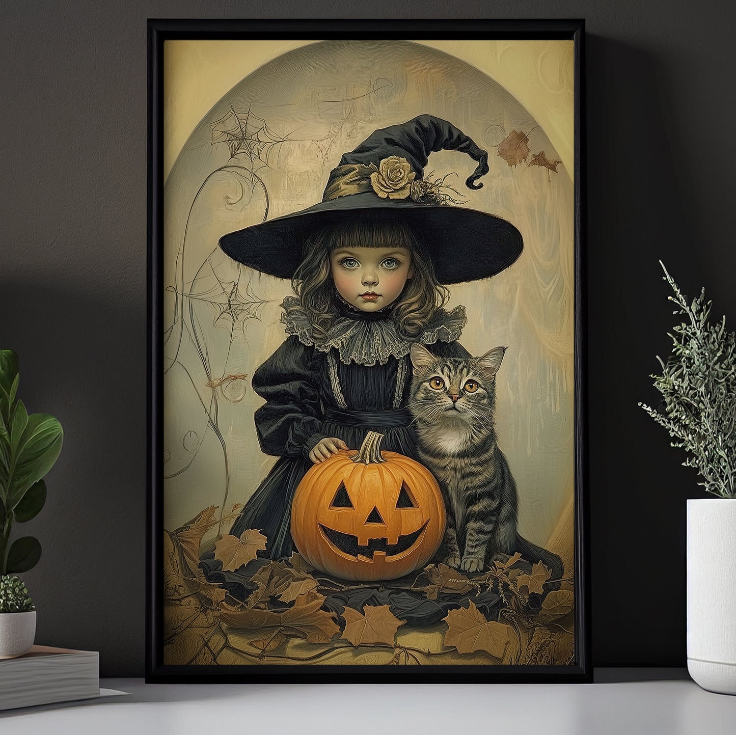 Pumpkin Magic, Witches Canvas Painting, Spooky Season Wall Art Decor, Halloween Poster Gift For Witch Cat Lovers