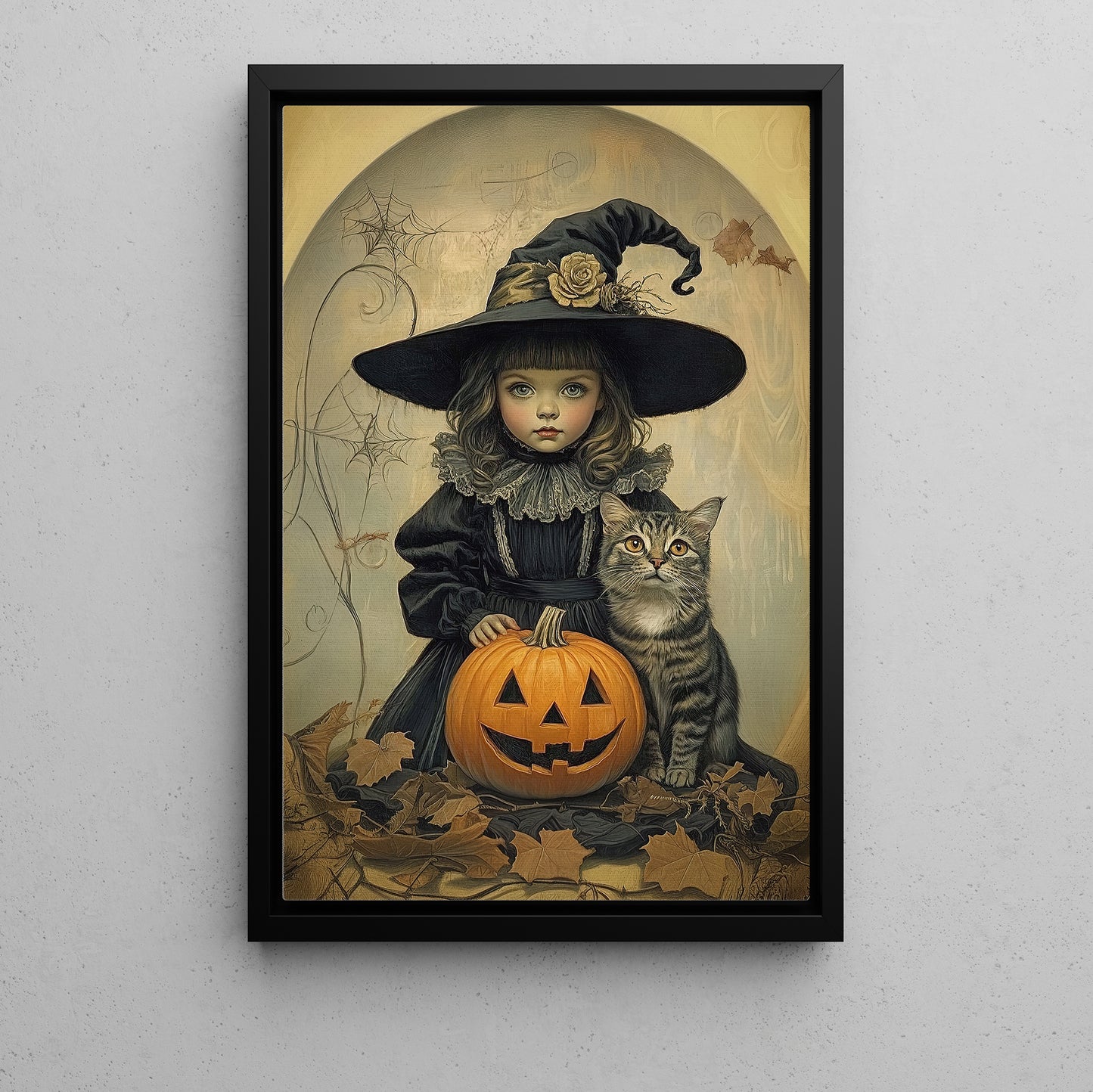 Pumpkin Magic, Witches Canvas Painting, Spooky Season Wall Art Decor, Halloween Poster Gift For Witch Cat Lovers